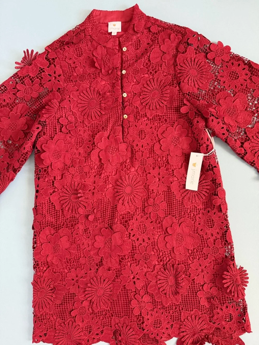 NWT J.Marie Seraphina Floral 3D Lace 3/4 Maroon Wine Preppy Shift Dress - Picture 4 of 7